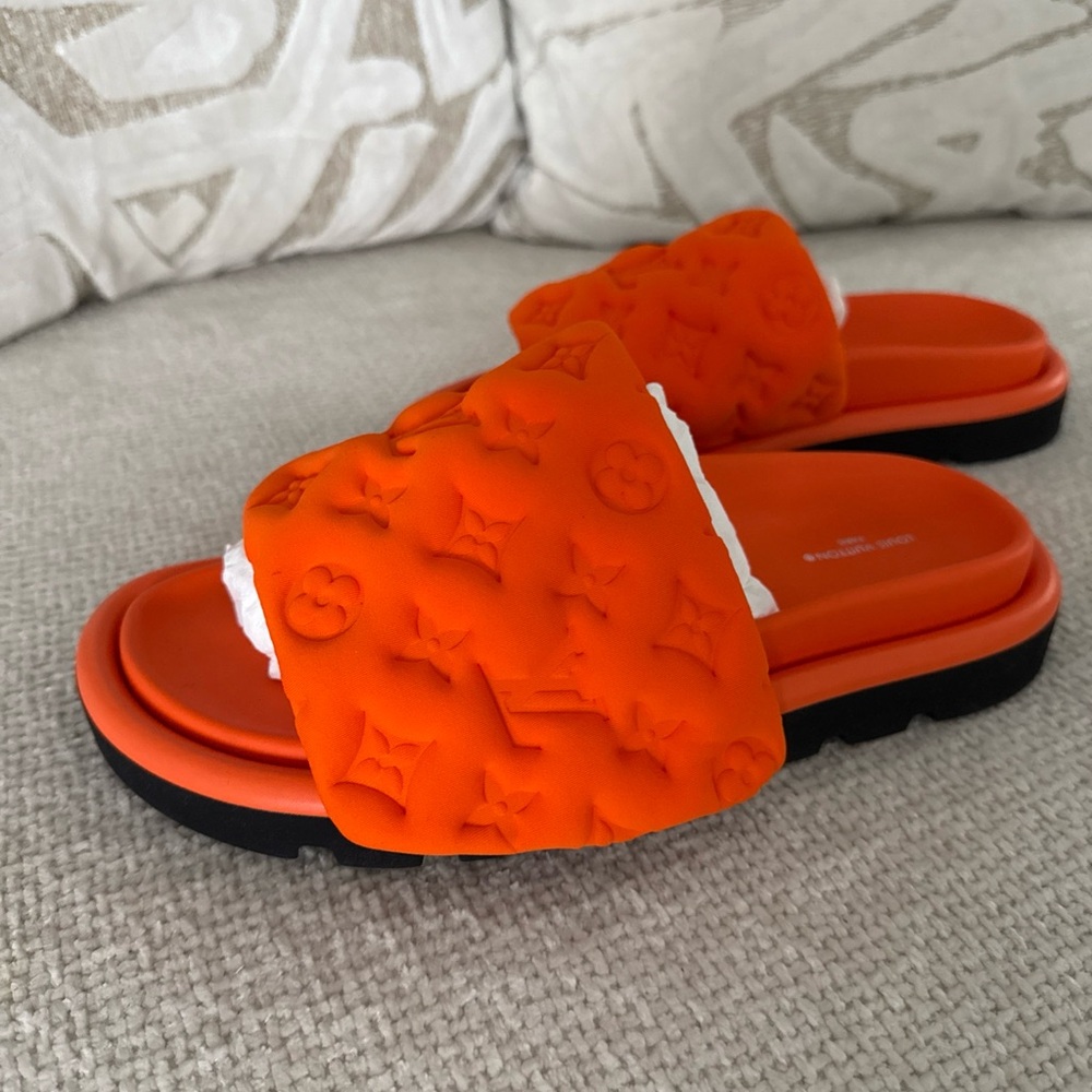 Louis Vuitton Vibrant Orange Sandals with Black Sole